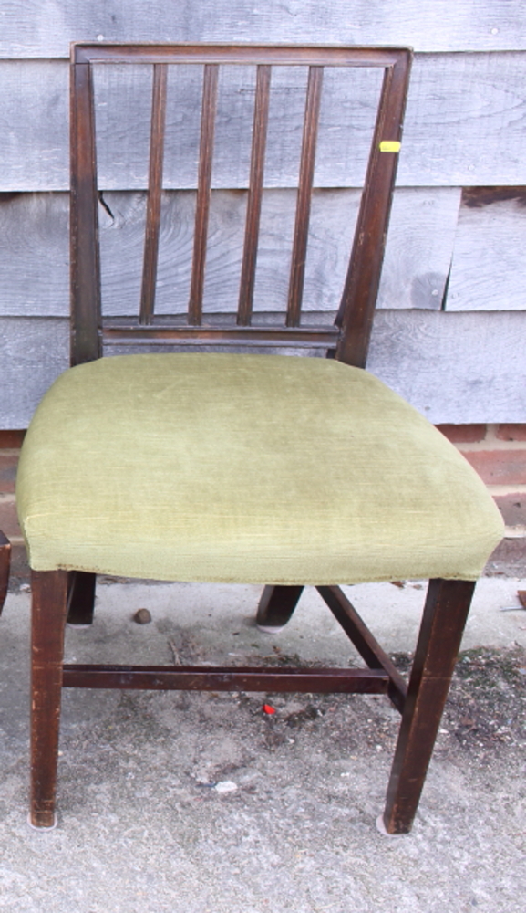 Five oak rush seat chairs, on turned supports, and a mahogany chair, upholstered in a green - Image 2 of 2