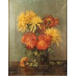 An oil on canvas still life, flowers in a vase, 17 ½” x 13 ½”, another similar, a quantity of