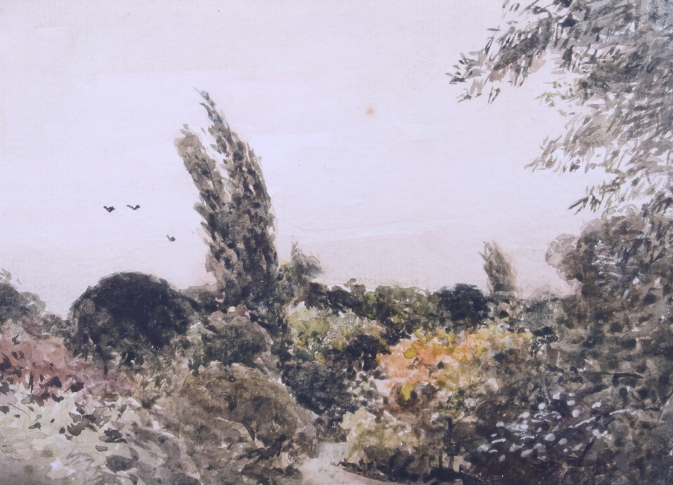 J R Reid: watercolours, "Hampstead Heath", 5 1/2" x 7 1/2", in gilt frame, an oil on board, - Image 3 of 5