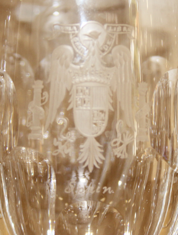 A Waterford "Curraghmore" pattern cut glass part table service for six with etched decoration of - Image 5 of 8