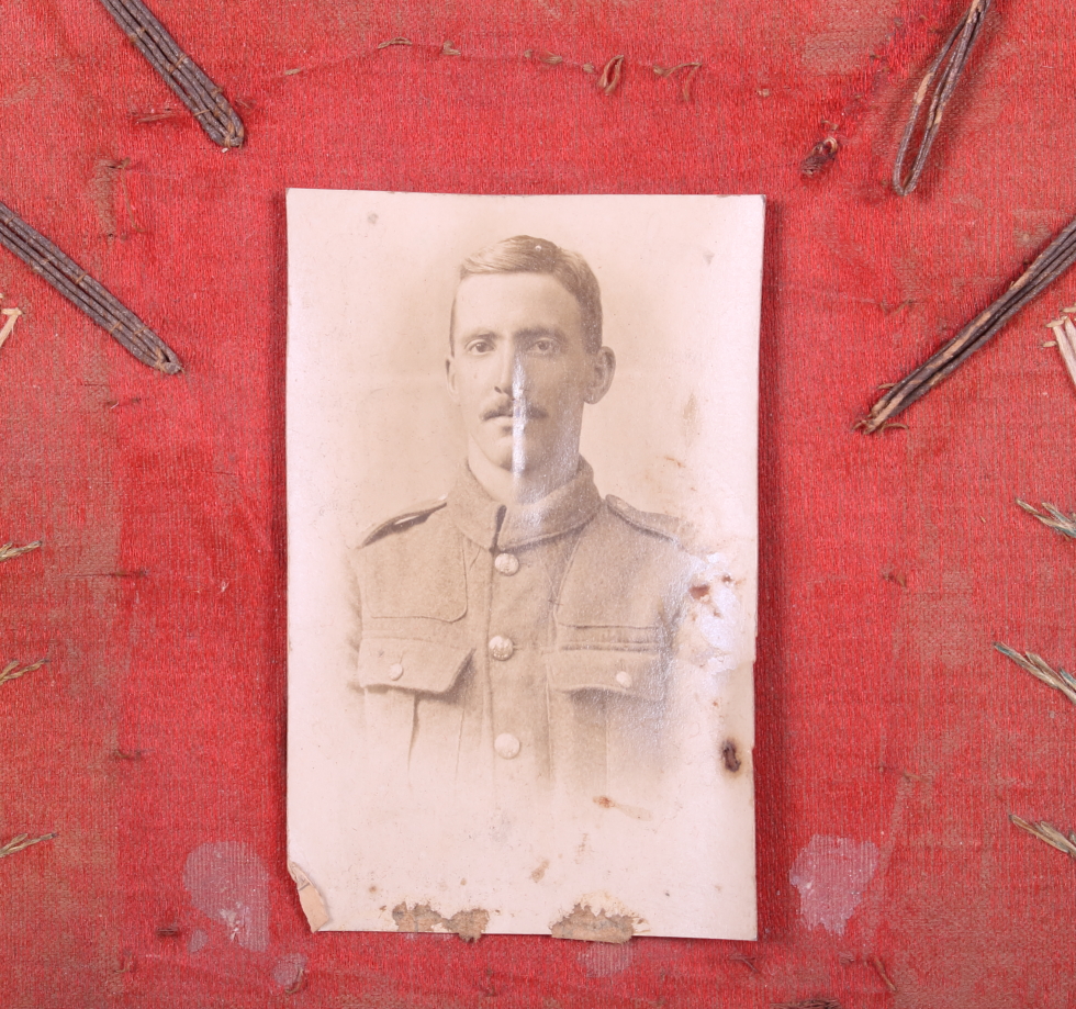 A WWI period embroidery, "Dieu et Mon Droit", decorated with regimental flags, unframed - Image 2 of 2