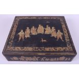 A late 19th century Chinese lacquered box with figure decoration, 16 1/2" wide, and a collection