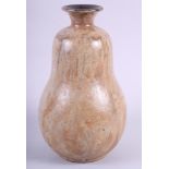 A 1930s French stoneware double gourd vase with hare's fur glaze, inscribed "J Courpent 37", 10"