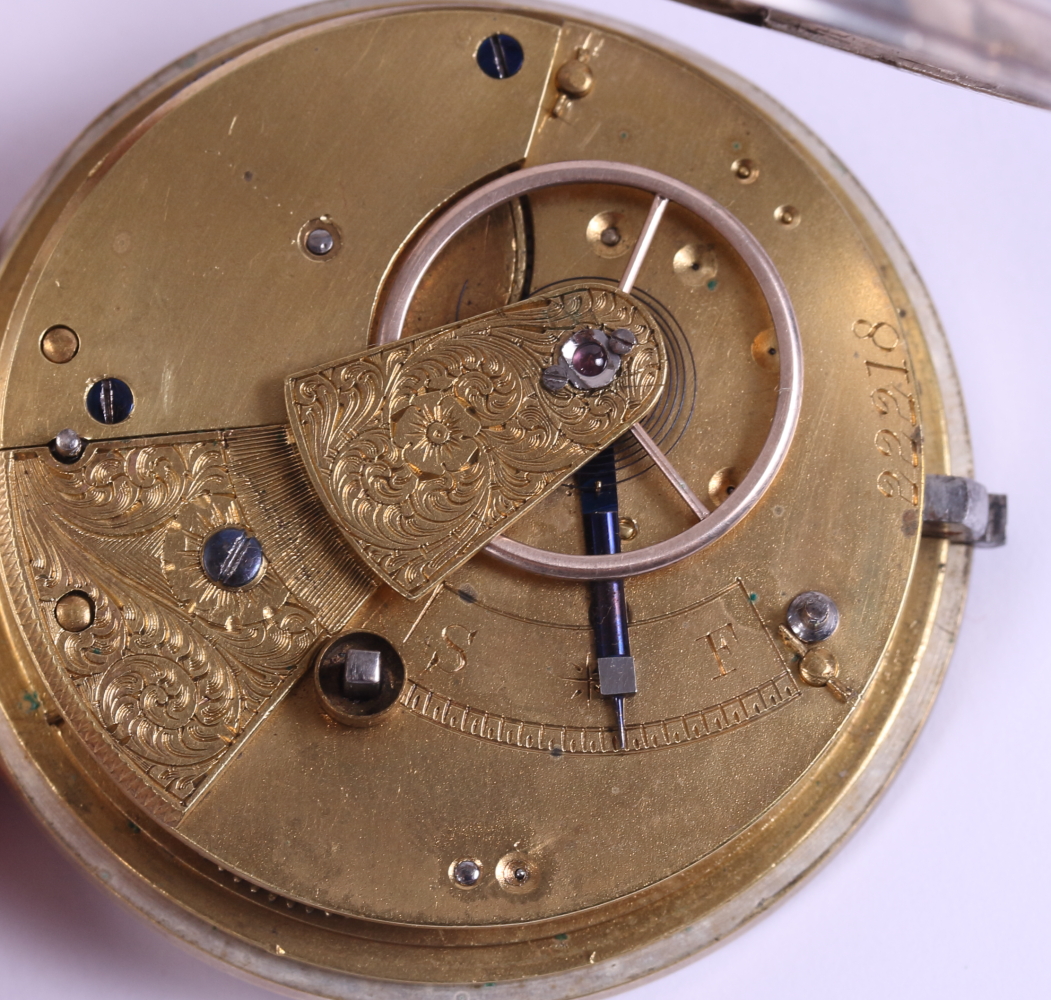 A 19th century silver cased open-faced pocket watch with silvered dial, Roman numerals and - Image 7 of 15