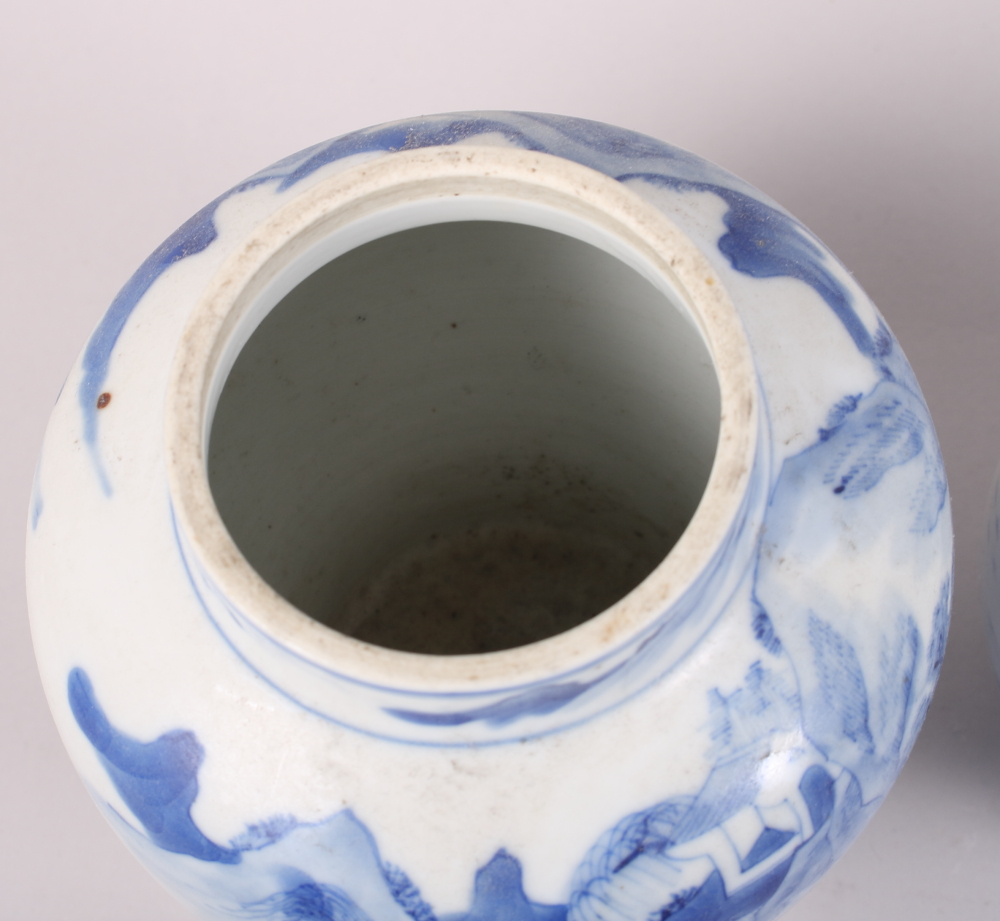 A Chinese blue and white baluster vase, 6 1/2" high (drilled base), two smaller blue and white vases - Image 3 of 12