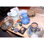 An Aynsley part teaset and a quantity of studio pottery, paperweights, etc
