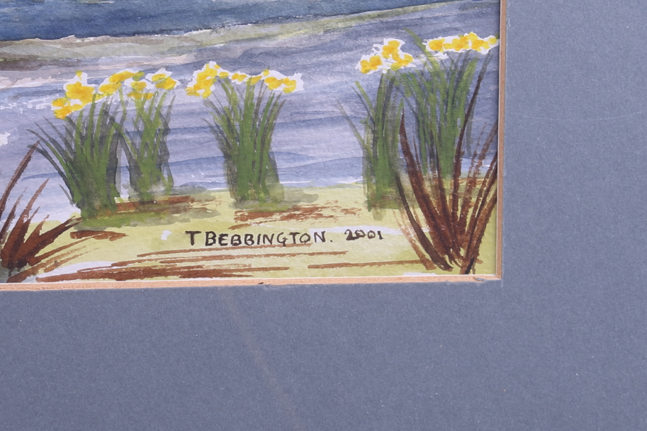 T Bebbington: watercolours, Kingston-on-Soar church, 14" x 21", in gilt frame - Image 3 of 6