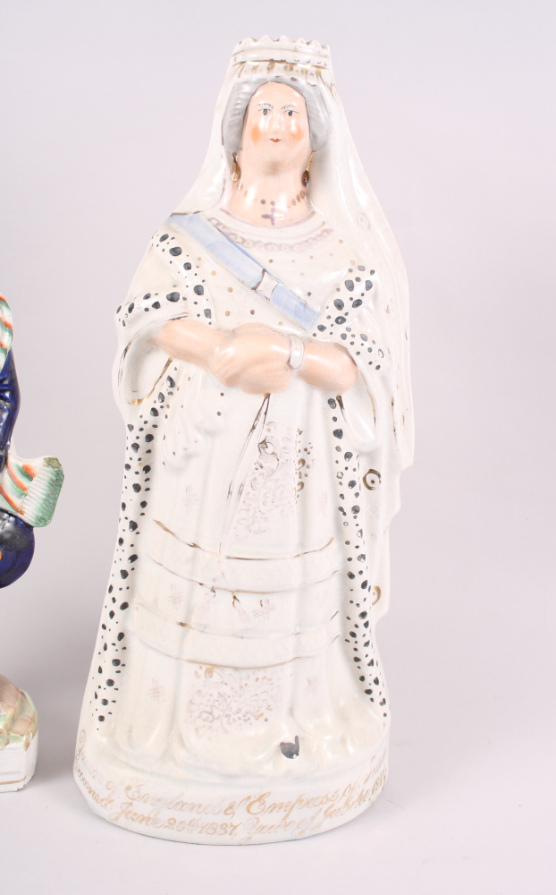 A 19th century Staffordshire figure, Queen Victoria 1897, 17" high, and a similar figure, Robbie - Image 2 of 7