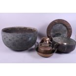 A quantity of copper, including a large bowl, a copper kettle, trays, a mirror, etc