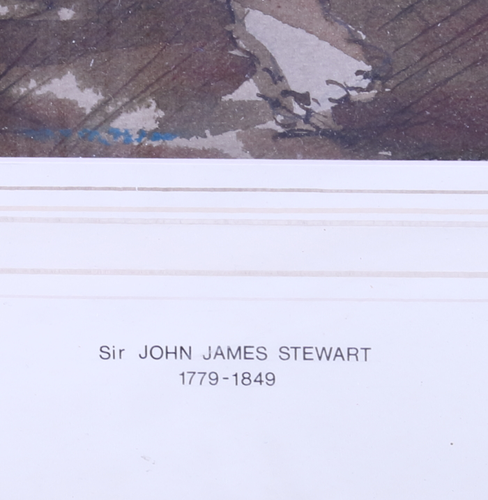 Sir John James Stewart: watercolours, hunter and tiger, 14" x 11", in gilt and wood effect frame - Image 2 of 5