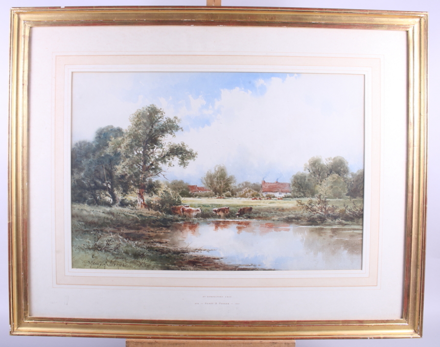Henry H Parker: a pair of watercolours, "Riverway" and "At Hemingford Grey", 14" x 21", in gilt - Image 4 of 10
