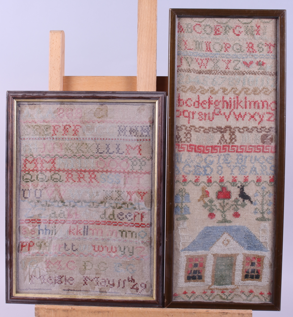 Four alphabetical and numerical samplers, various sizes, in wooden frames, and one other decorated - Image 4 of 4