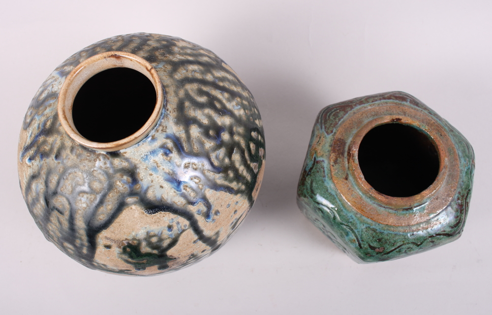 A Chinese "Ming" glazed pottery baluster vase and a similar smaller ginger jar - Image 2 of 11