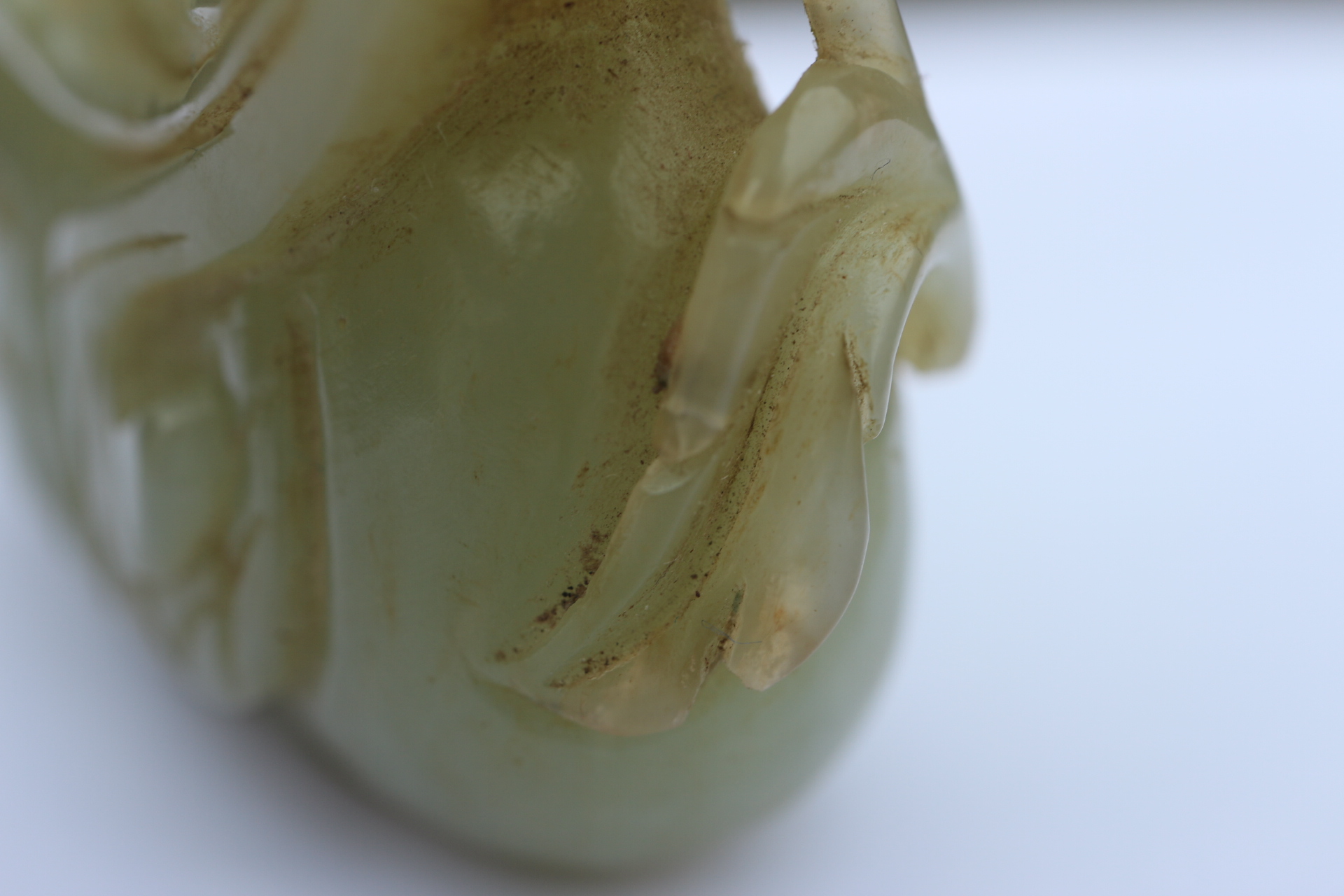 A Chinese carved pale celadon jade figure of a duck, 2 3/4" long, on associated carved hardwood - Image 6 of 22