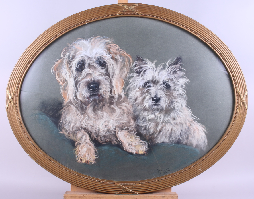 Marjorie Cox: pastel, "Vicki and Honey", 18" x 23 1/2", 18" x 23 1/2", in oval gilt frame