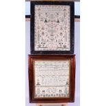 An alphabetical and numerical sampler, by Emily Harris, dated 1827, in rosewood frame, and another