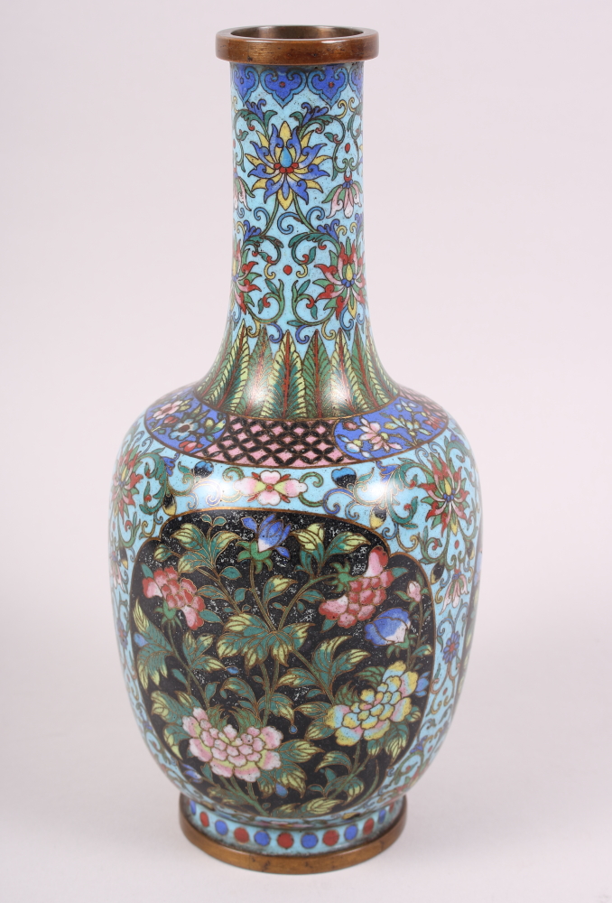 A cloisonne baluster vase, decorated chrysanthemum and other flora, 9" high - Image 3 of 6