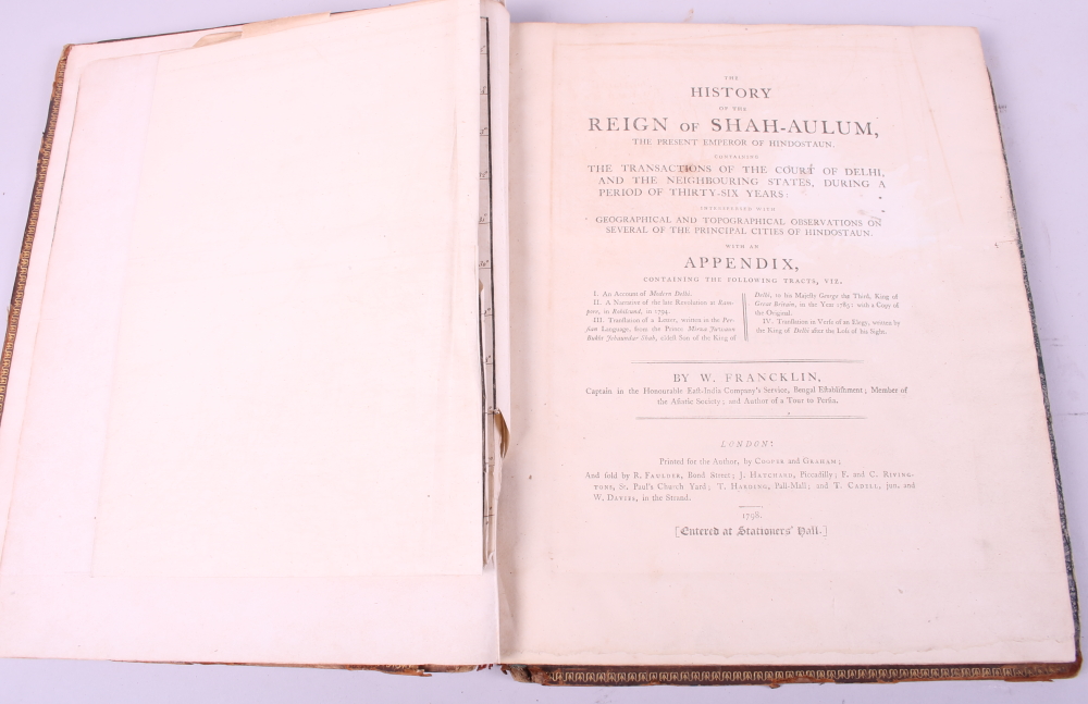 Franklin: "The history of the reign of Shah-Aulum, the present Emperor of Hindostaun", one vol - Image 2 of 2