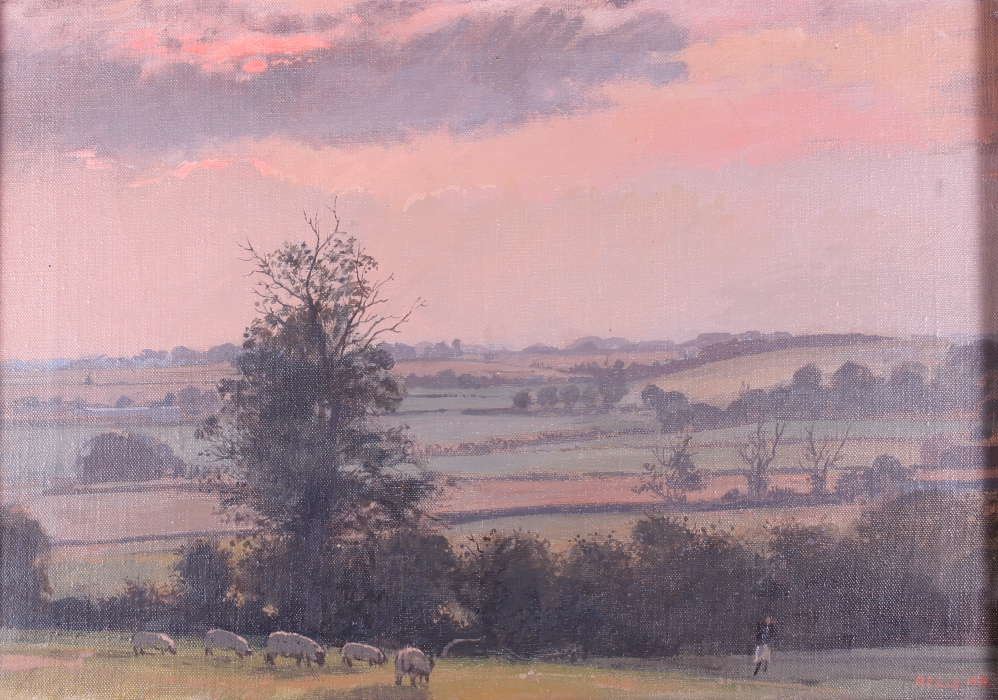 An oil on canvas, Stratford-upon-Avon with view over field, 6 1/2" x 8 1/2", and a Continental - Image 2 of 4