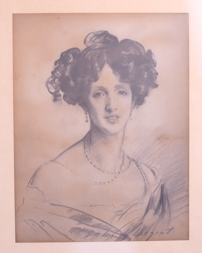A pair of portrait prints,elegant women, in gilt strip frames - Image 2 of 3
