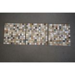 Three sheets of mosaic marble tiles, various colours, each tile 1" square approx, one hundred and