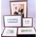 Four "L Valerie Christmas" limited edition prints, farmyard scenes, and a print of a rooster