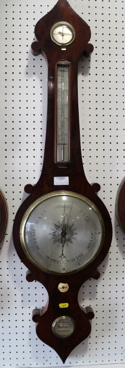 A 19th century mahogany cased hydrometer, barometer and level, by Dawson of Fakenham