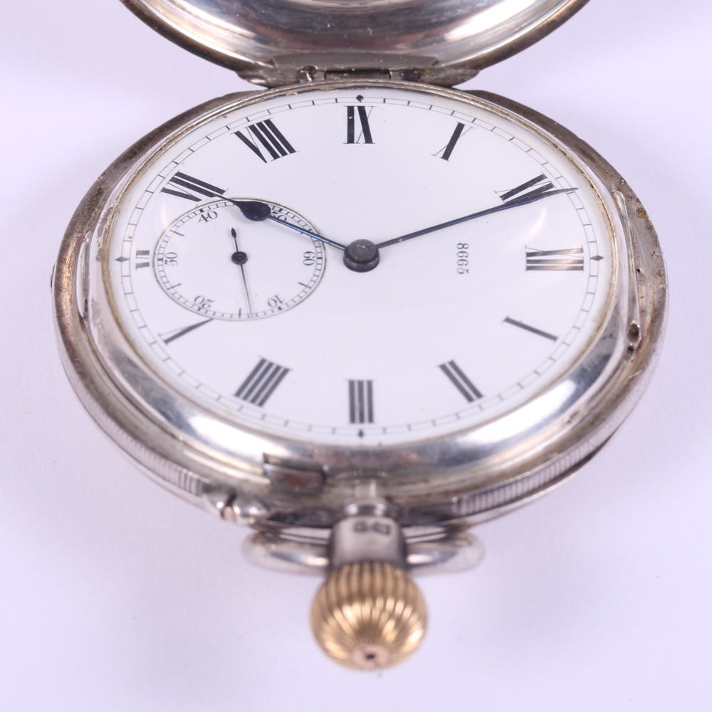 A 19th century silver cased open-faced pocket watch with silvered dial, Roman numerals and - Image 10 of 15