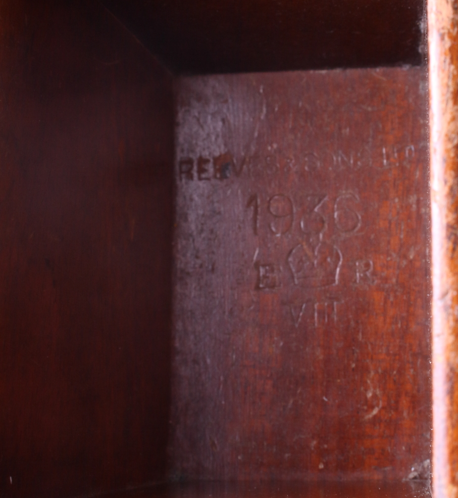 A mahogany Reeves & Sons Ltd four-division "offertory box", stamped 1936 Edward VIII, 11" wide - Image 3 of 3