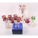 A set of six Bohemian glasses, a table lustre, a celery vase and other items