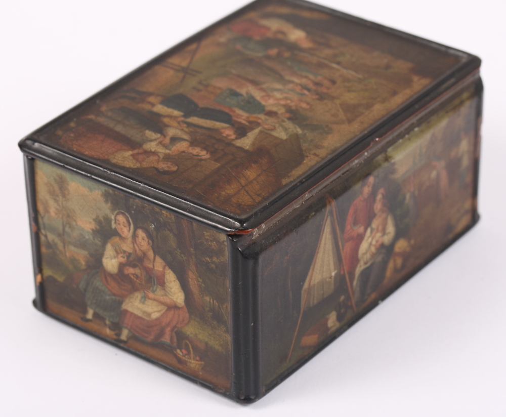 A mid 19th century Russian Fedoskino? lacquer snuff box with rural scenes and Imperial crest to - Image 5 of 10