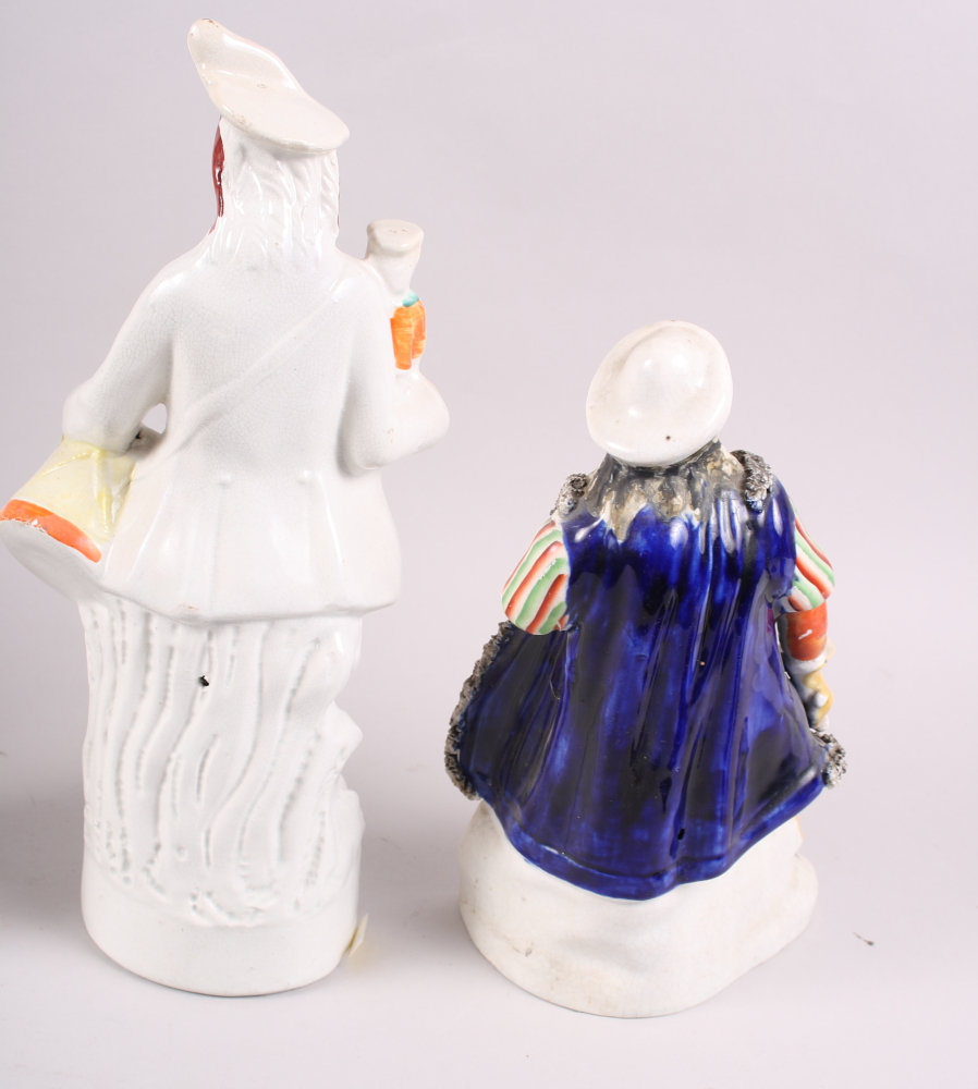 A pair of 19th century Staffordshire figures, drummer boy and girl trumpet player, 14" high, and two - Bild 5 aus 5