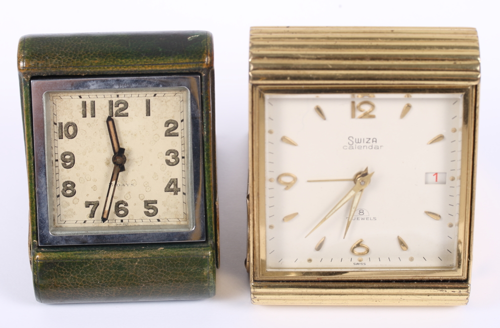 A Switza calendar eight-jewel travel clock, in gilt case, another travel clock and two gentleman's - Image 3 of 3