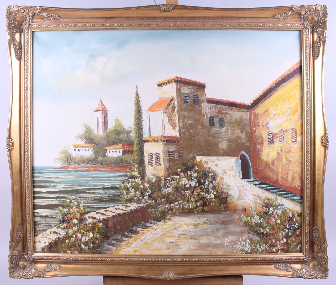 Dusinius: oil on canvas, Red Roofs, 21" x 25 1/2", in gilt frame, a companion vol,"Ivor" by W - Image 4 of 5