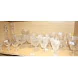 Five gilt glass wines, three goblets, four sundaes, a decanter and other glass