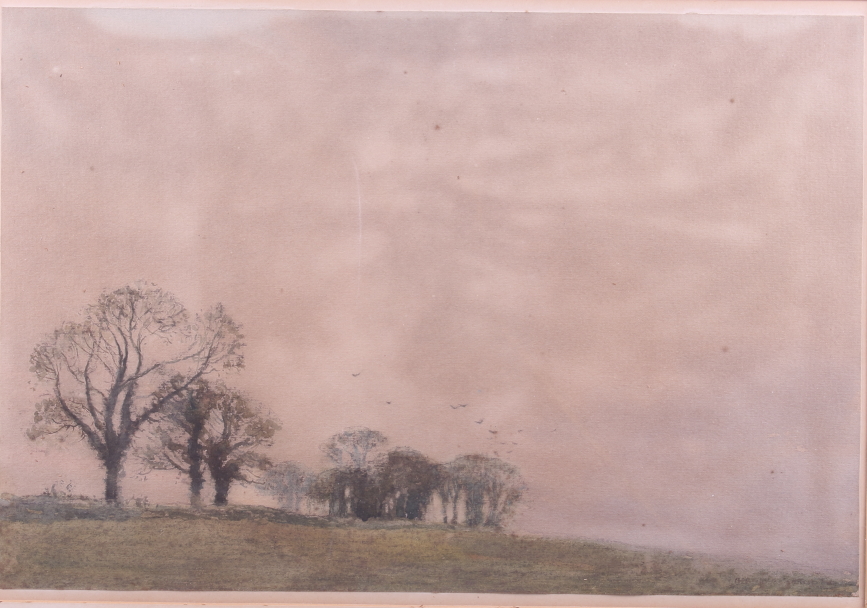 Bernard Cecil Gotch, watercolours, "Sunset in Hampshire", 9 1/2" x 14", in gilt frame