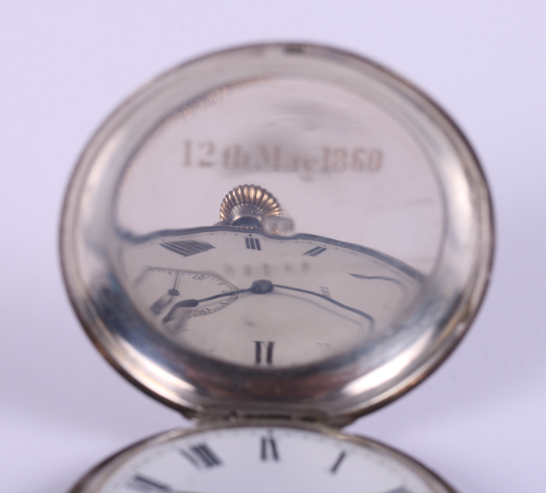 A 19th century silver cased open-faced pocket watch with silvered dial, Roman numerals and - Image 11 of 15
