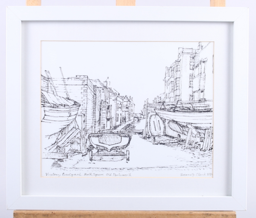 Deane F Clark: a signed print, "Victory Boatyard, Bath Square Old Portsmouth", in strip frame, a - Image 2 of 4