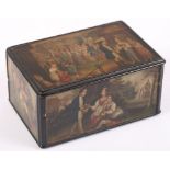 A mid 19th century Russian Fedoskino? lacquer snuff box with rural scenes and Imperial crest to