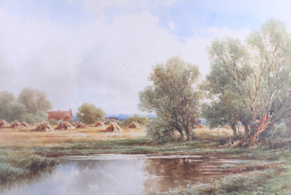 Henry H Parker: a pair of watercolours, "Riverway" and "At Hemingford Grey", 14" x 21", in gilt - Image 7 of 10