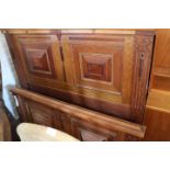 Two pairs of oak and walnut inlaid single bed ends of 17th century design with field panels and