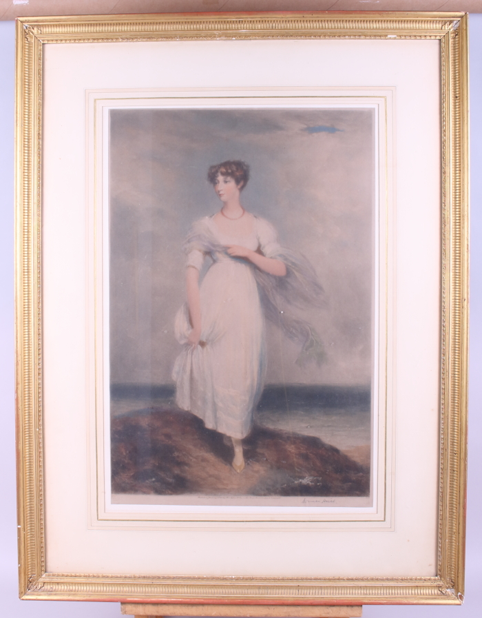Norman Hurst: hand-painted mezzotint, Lady Grey, in gilt frame - Image 2 of 5