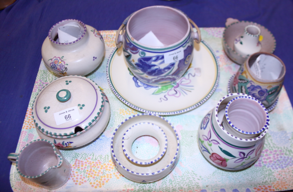 A selection of Poole Pottery, including a Ruth Gough biscuit barrel, vases and other items