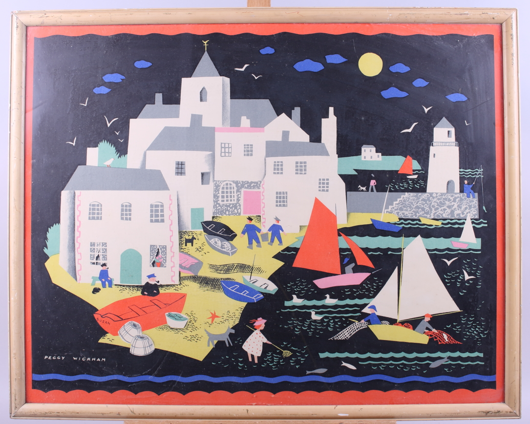Peggy Wickham: a colour boating print, and a quantity of other pictures, including landscapes,