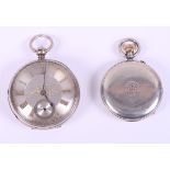 A 19th century silver cased open-faced pocket watch with silvered dial, Roman numerals and