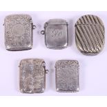Four silver vesta cases, various, and a silver plated vesta case