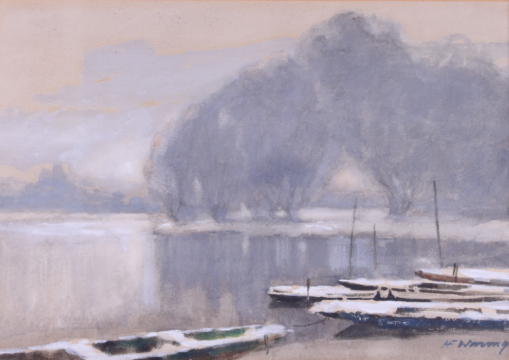 A watercolour, boat at dock, 9" x 13", in gilt frame, and another similar watercolour, 9" x 11", - Image 2 of 4