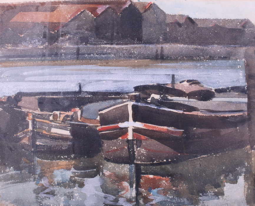 A watercolour, boat at dock, 9" x 13", in gilt frame, and another similar watercolour, 9" x 11", - Image 4 of 4