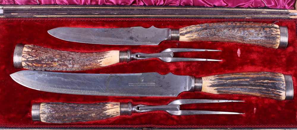 A stag's horn carving set, in box, and six Chaumont wine glasses - Image 2 of 4