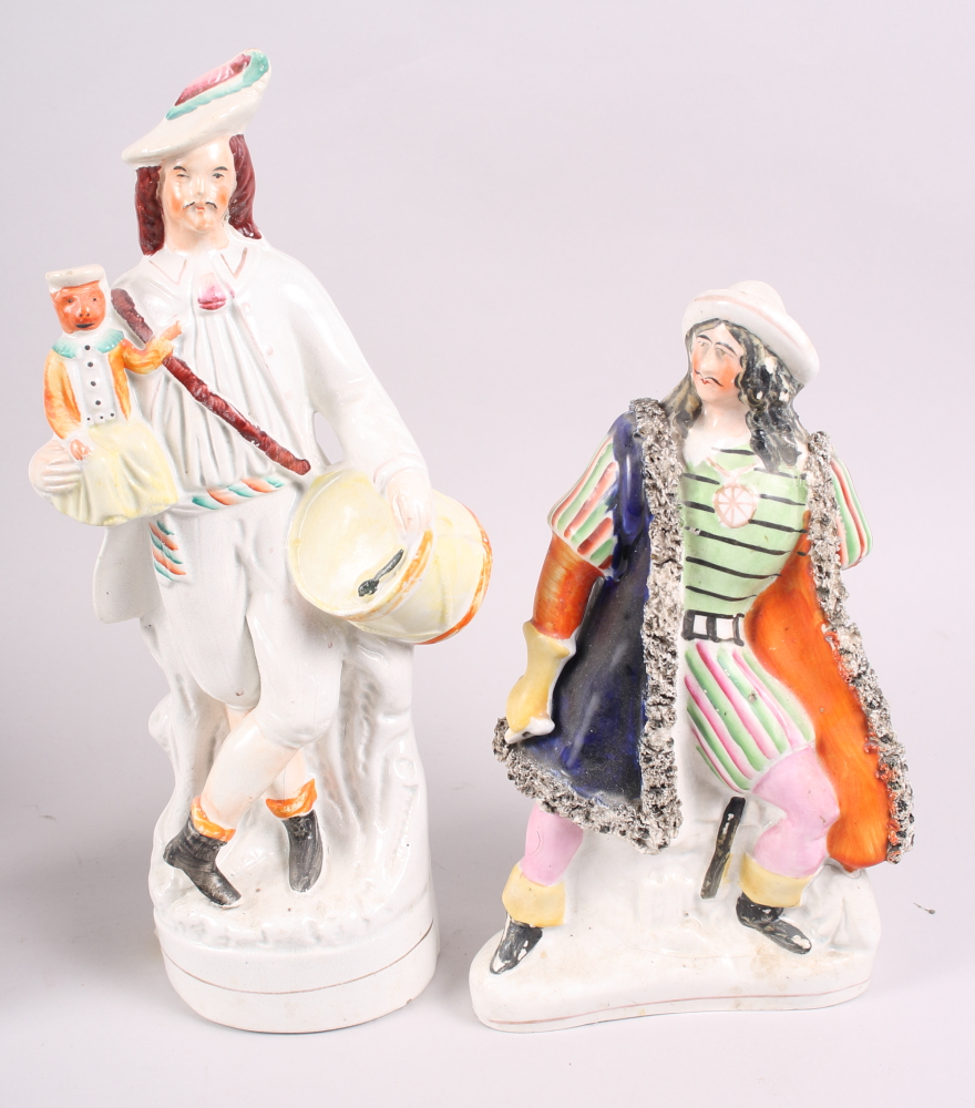 A pair of 19th century Staffordshire figures, drummer boy and girl trumpet player, 14" high, and two - Image 4 of 5